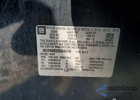 2014 Cadillac Srx Luxury Collection z USA, uszkodzony, nr VIN 3GYFNEE33ES649748